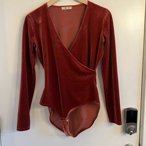 Madewell cross front long sleeve bodysuit, crushed velvet